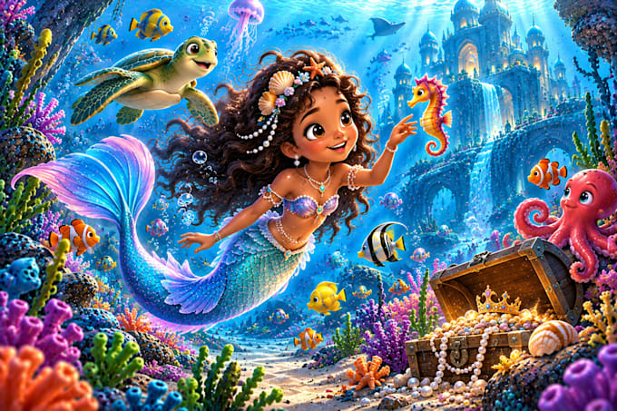 create cute mermaid characters for childrens books