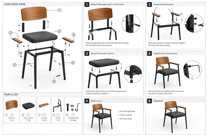 create product assembly instructions and step by step assembly guides