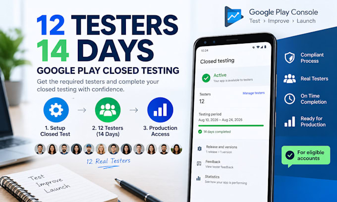 publish your android app on google play store with 12 testers