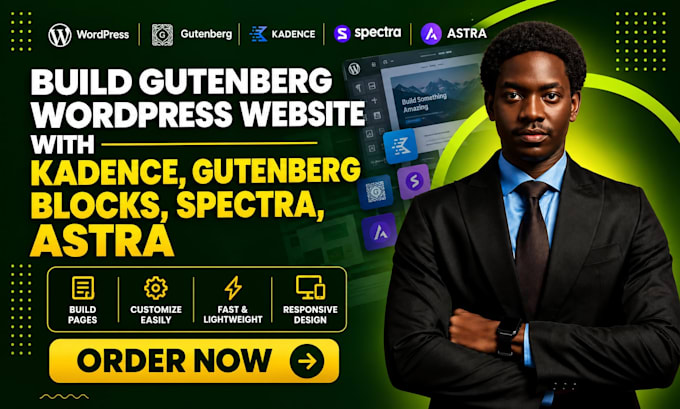 build gutenberg wordpress website with kadence, gutenberg blocks, spectra, astra