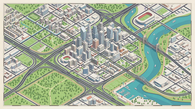 draw 2d, 3d flat map, tourist map, park map, wayfinding map and 3d isometric map
