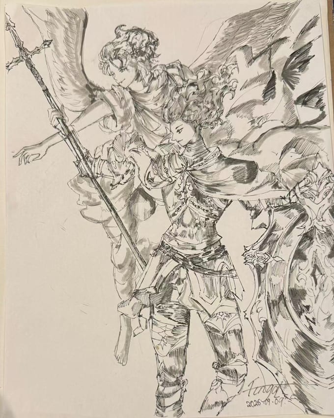 draw dark fantasy and medieval line art illustrations