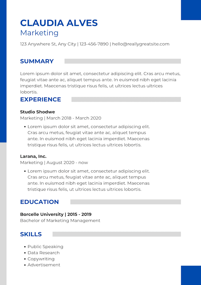 create a professional ats friendly CV resume