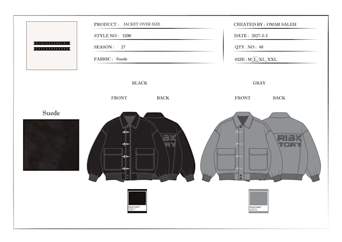 create detailed tech pack and fashion design for men