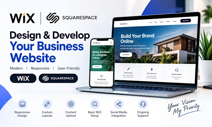 design and develop a wix or squarespace business website
