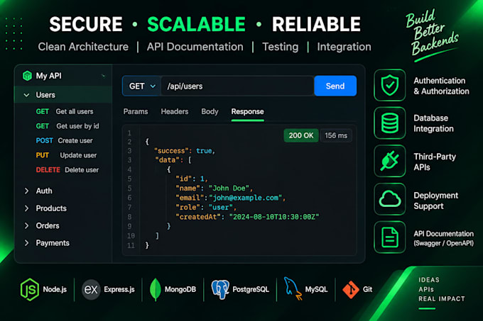 develop a node js backend and rest API for your web or mobile app