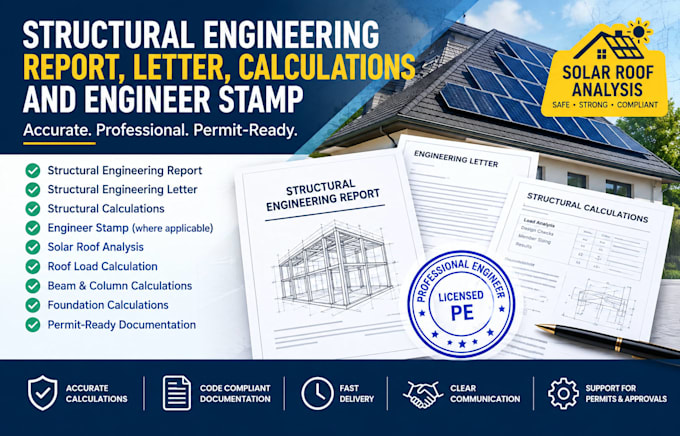 provide structural engineering report, letter, calculations and engineer stamp