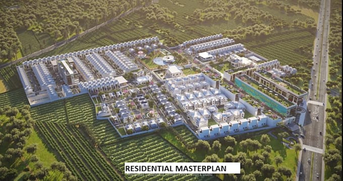 design large scale residential masterplan subdivision 3d aerial site plan render