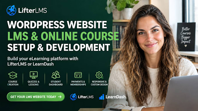lifterlms wordpress website, online course setup, elearning website development