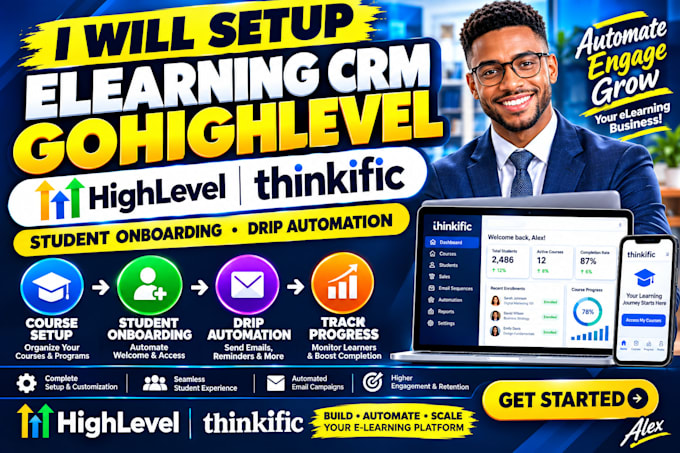 setup elearning crm gohighlevel thinkific student onboarding drip automation