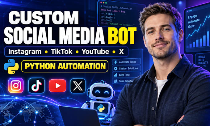 build custom social media automation, tiktok bot, twitter bot, instagram bot