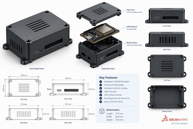 design pcb casing pcb electronic enclosure esp32 iot device stl for 3d printing