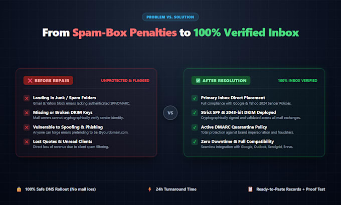 fix email deliverability, setup spf, dkim, and dmarc
