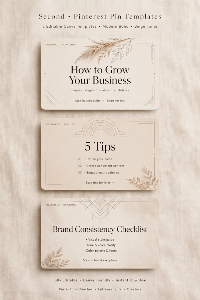 design 3 aesthetic pinterest pin templates editable in canva