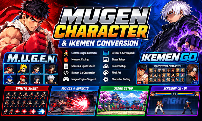 create custom mugen character, moveset coding, sprites sheet, ikemen conversion