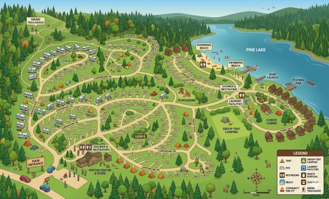 create 3d vector map, campground map, rv park, resort, property site plan