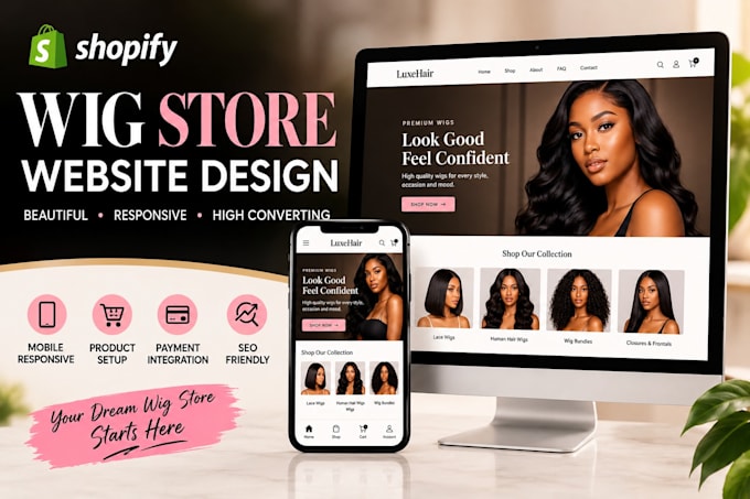 design a professional wig website or online wig store