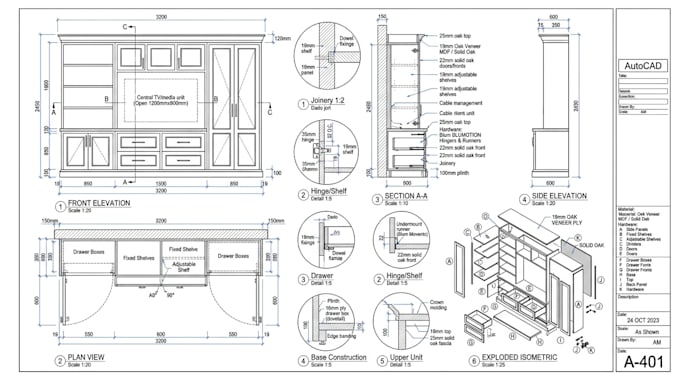 create millwork manufacturing and fabrication shop drawing in autocad