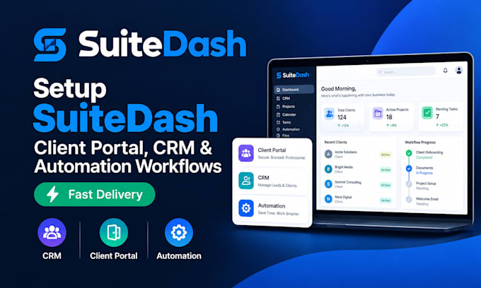setup suitedash, suitedash client portal CRM and automation workflows