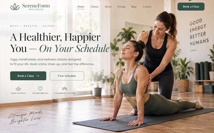 design squaresace yoga studio website class booking wellness website