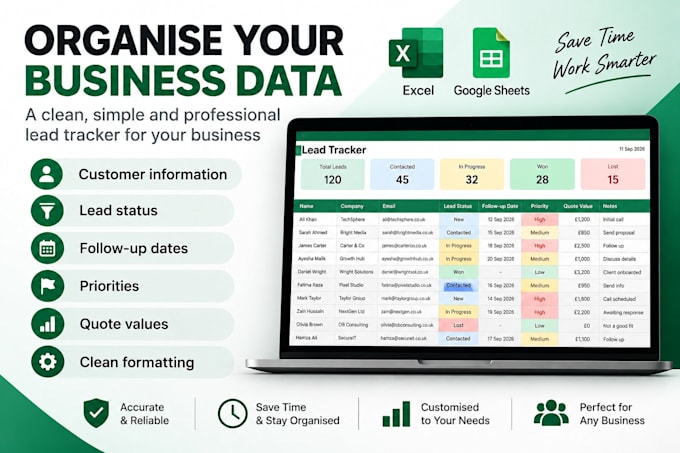 create a professional excel or google sheets lead tracker