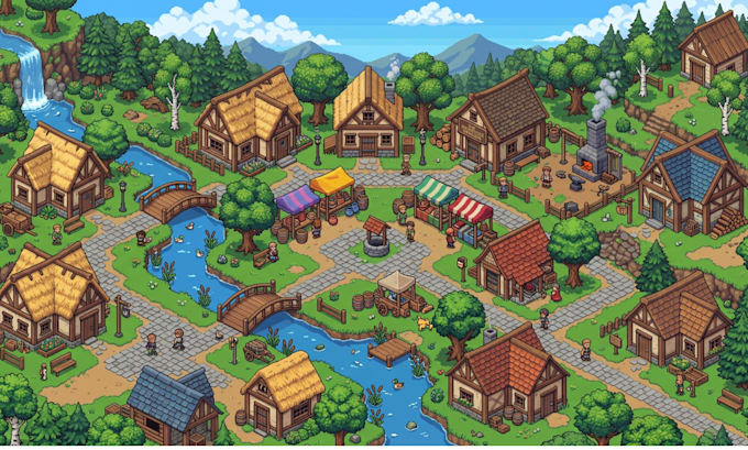 create pixel art scenes, backgrounds, environments, landscape, illustrations