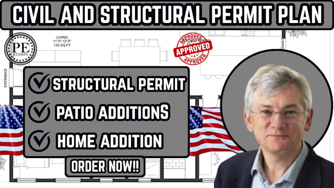 do structural permit drawings, home addition, patio addition, floor plan, ca, mi
