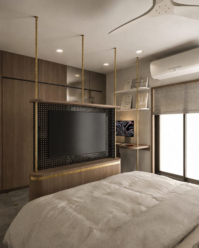 design a modern indian minimalist interior with 3d rendering