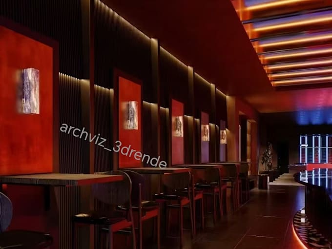 create photorealistic 3d interior rendering for restaurant, bar and club
