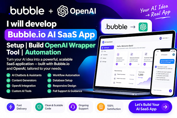 develop bubble io ai saas app, setup build openai wrapper tool automation