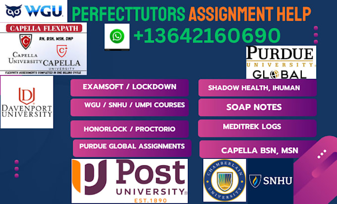 help with wgu umpi purdue global courses, snhu, examsoft, lockdown, honorlock