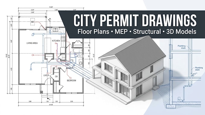 draw autocad 2d 3d floor plan design, city permit and architectural 3d rendering
