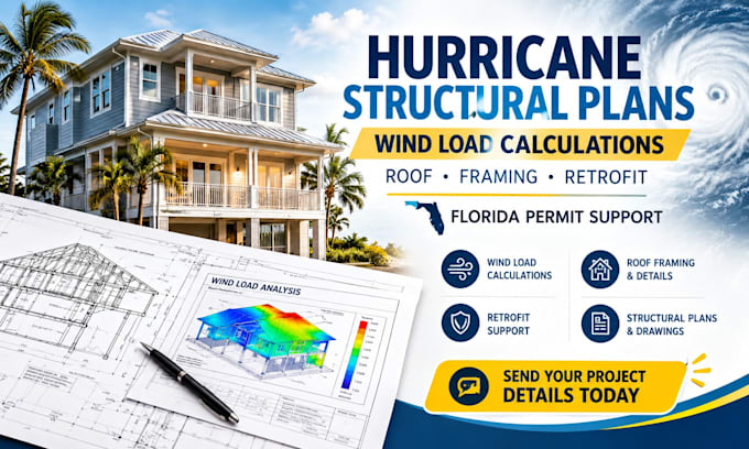 design hurricane wind load structural plans and roof retrofit for florida permit