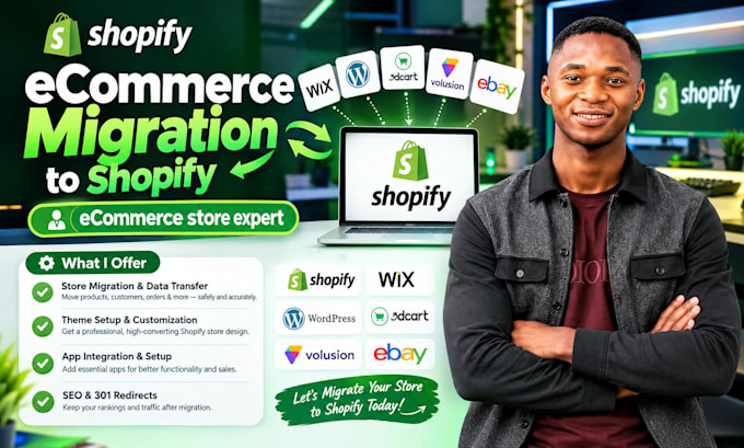migrate wix wordpress volusion ecommerce website to shopify store with SEO setup