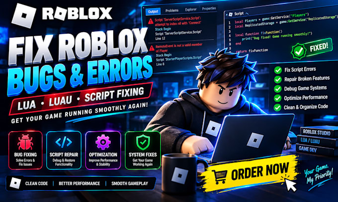 fix roblox bugs, script errors and optimize your lua luau game systems