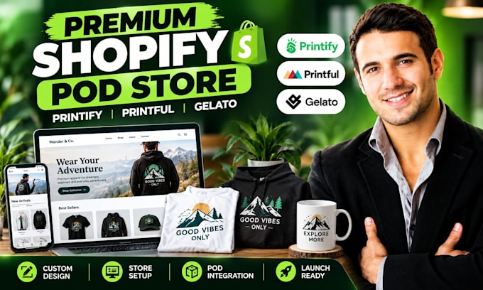 setup a modern print on demand shopify store or shopify pod website