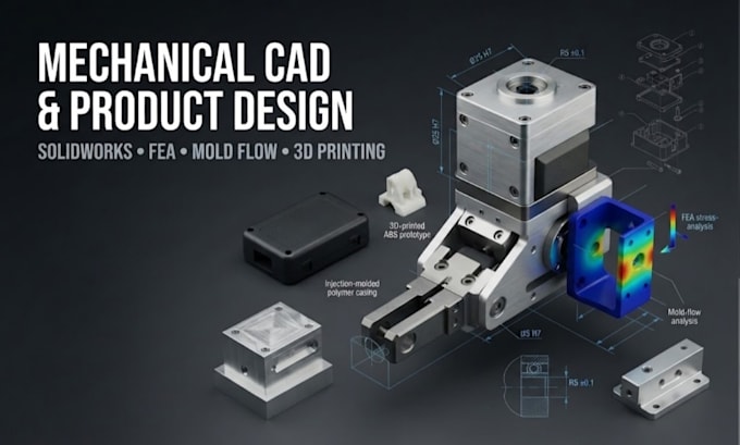 do 3d mechanical cad design, solidworks, mold flow fea, and 3d printing