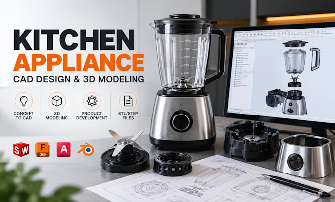 kitchen appliance components, cad design, 3d modeling, product development 3d
