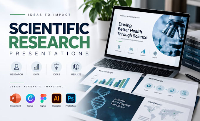 design scientific research, academic presentation and powerpoint slides