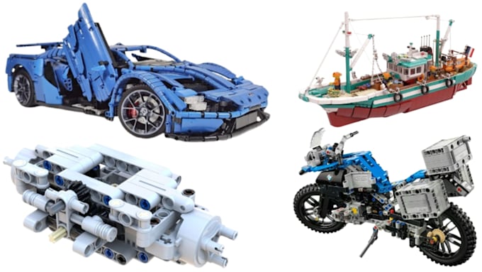 design lego technic car, bike, ship, house, toys, minifigure moc 3d lego model