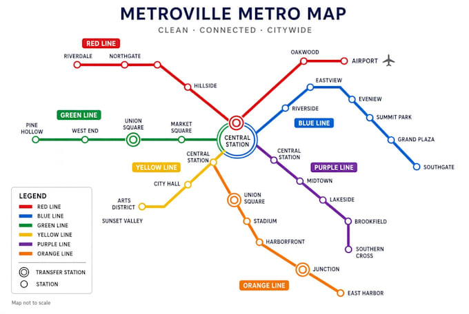 custom transit map, metro map, and travel route planning map design