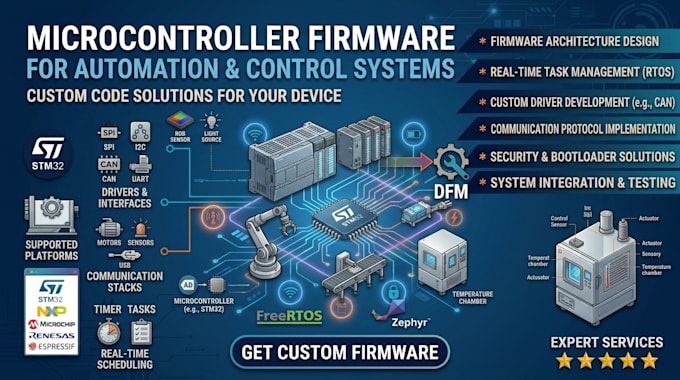 develop microcontroller firmware for automation and control systems