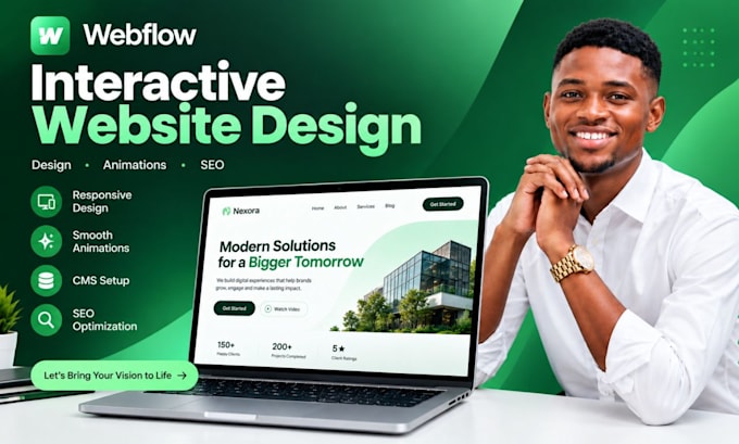 build an interactive webflow website with animations, SEO and optimization