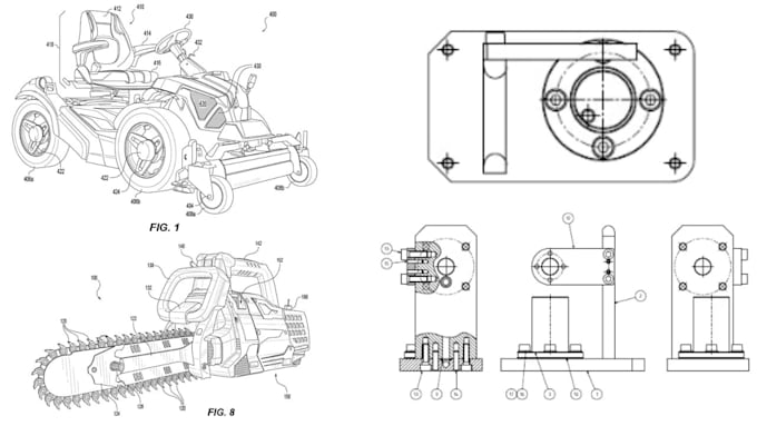 utility and design uspto patent drawing technical line art patent drafting