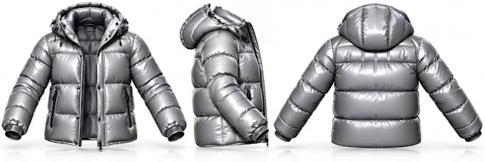 create realistic 3d model for puffer jacket, hoodie, pyjamas and 3d rendering