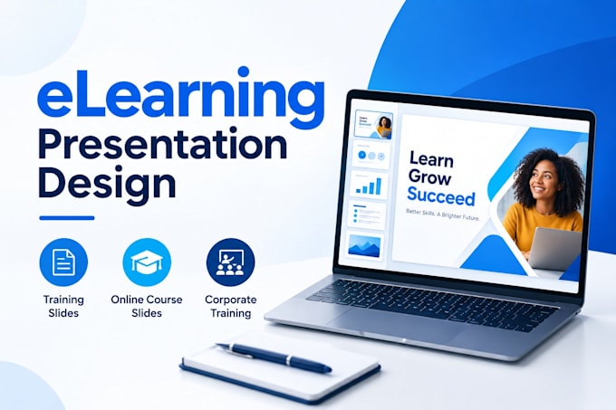 design professional elearning presentations, training slides online course slide