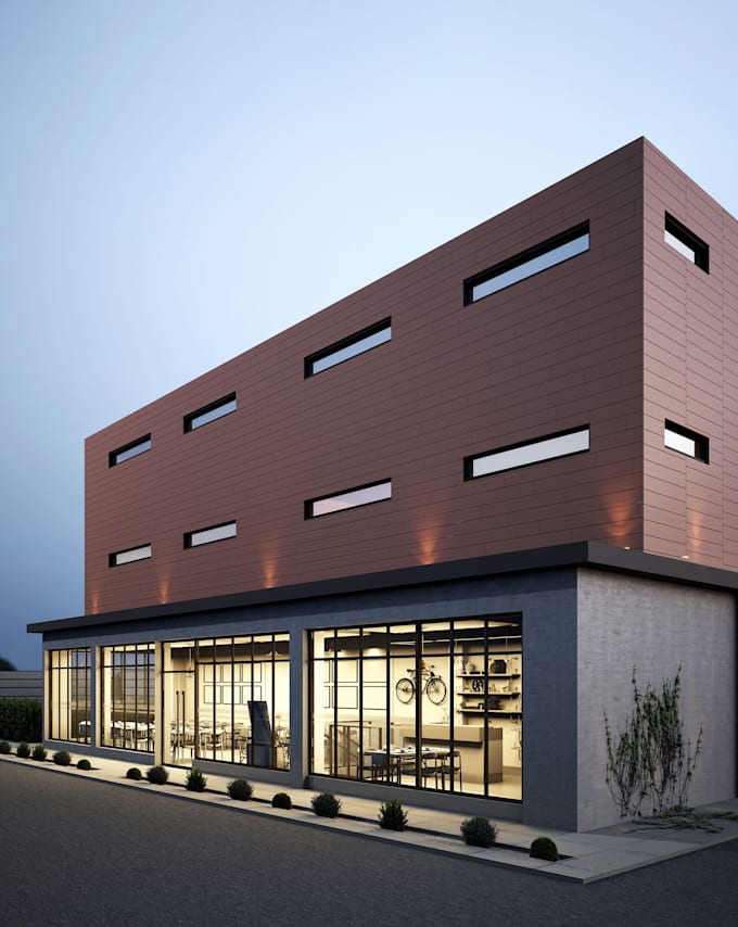 design commercial building facade exterior 3d rendering storefront