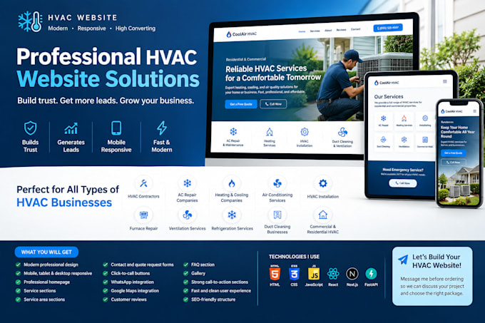 build a professional hvac website for heating and cooling