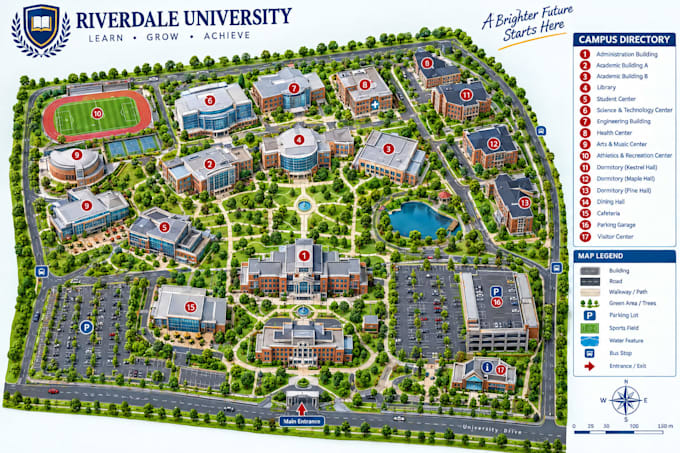 design 2d, 3d campus map university map, school map and wayfinding map