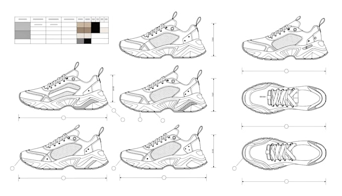 create sneaker and shoe tech packs with spec sheets and bom